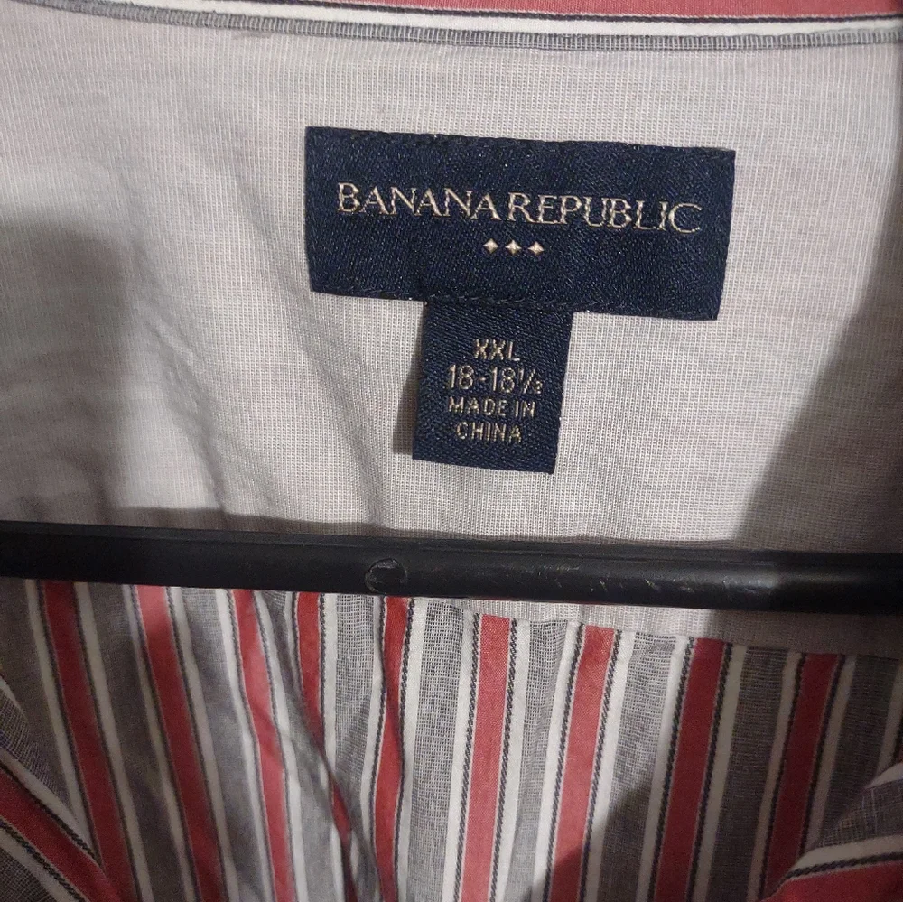 Men's Banana Republic red and grey striped long‎ sleeve button up shirt XXL